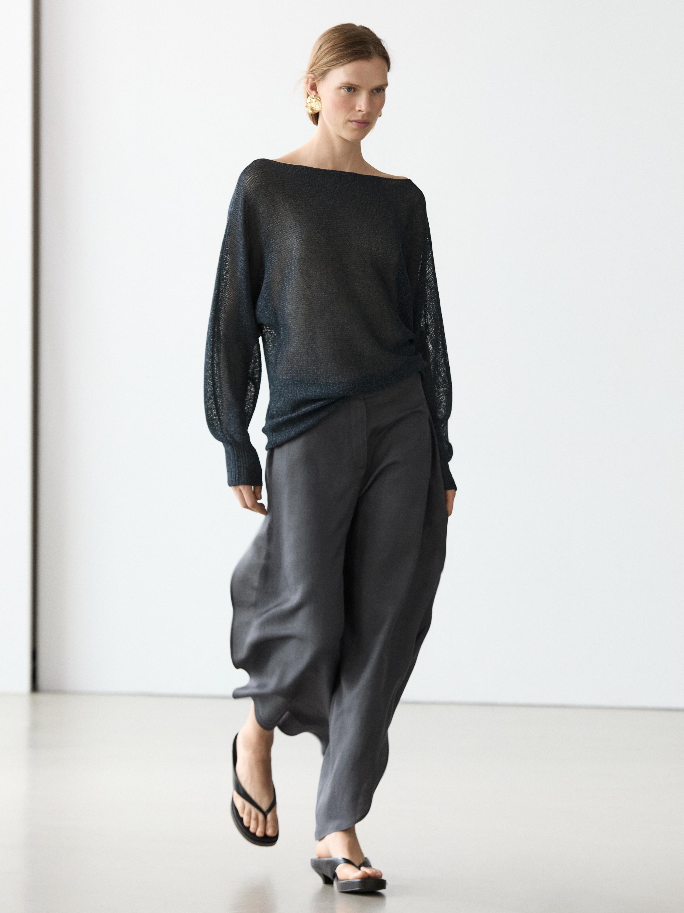 Flowing cotton blend knit sweater